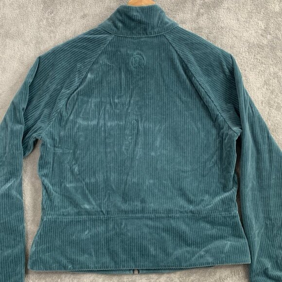 Lululemon Jacket Womens 10 Storm Teal Corduroy Full Zip Scuba Track Velvet Cord - Picture 11 of 12